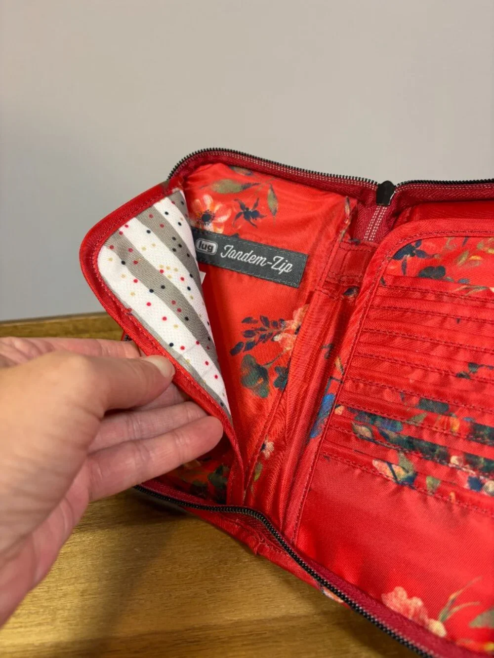 Lug Tandem Orange Floral Quilted Nylon Zippered Wallet